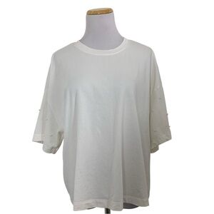Old Navy Pearl Embellished Sleeve T Shirt Women’s XL White Boxy 100% Cotton